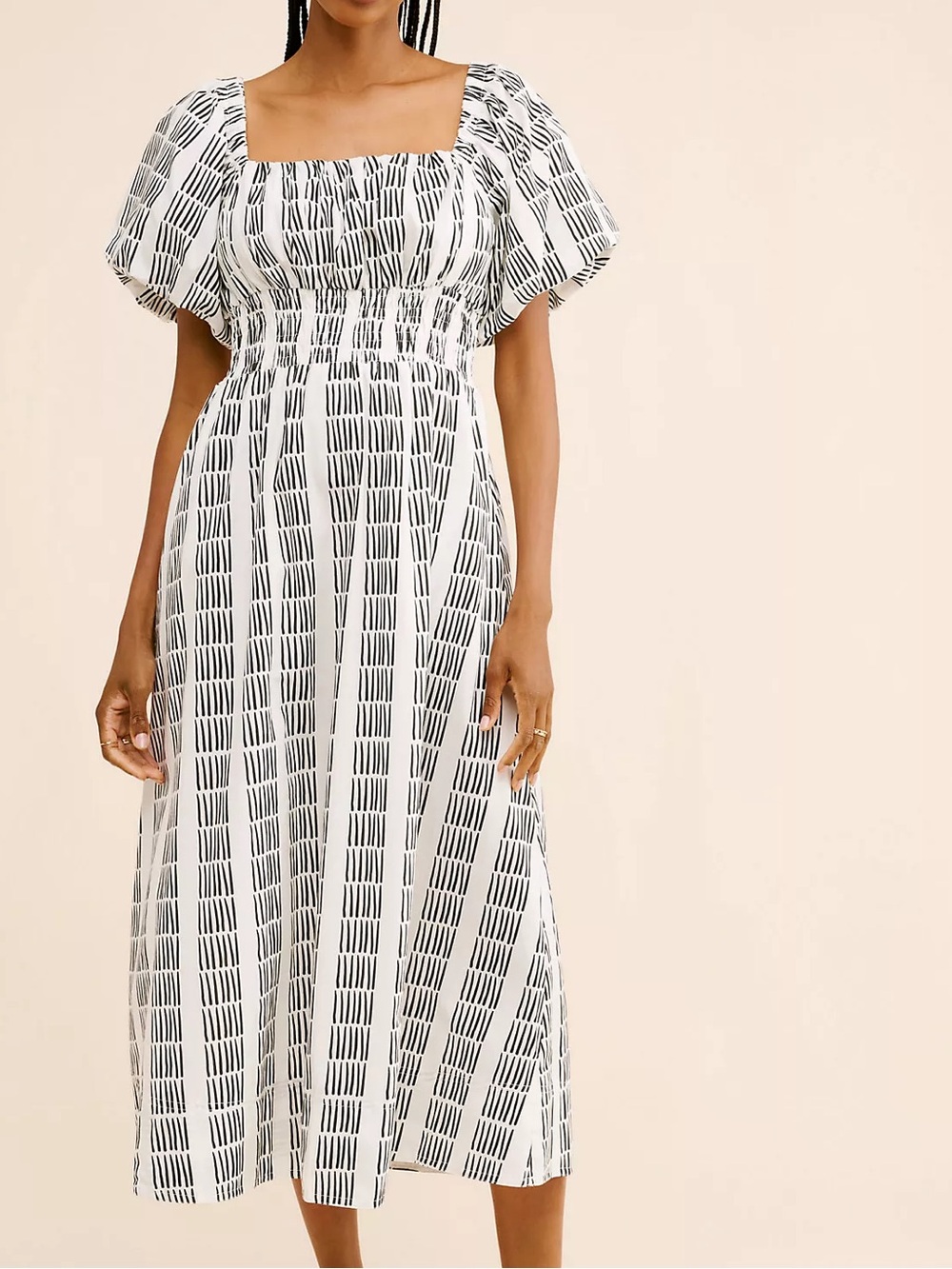 Maeve Puff-Sleeve Square-Neck Smocked Midi Dress